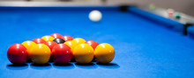 Pool Table Set Up With Yellow And Red Snooker Balls
