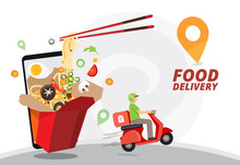 Food Delivery Service, Fast Food Delivery, Scooter Delivery Service , Vector Illustration