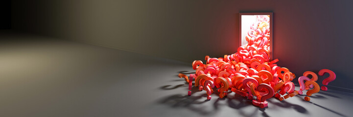 Poster - infinite question marks, original three dimensional illustration, 3d rendering