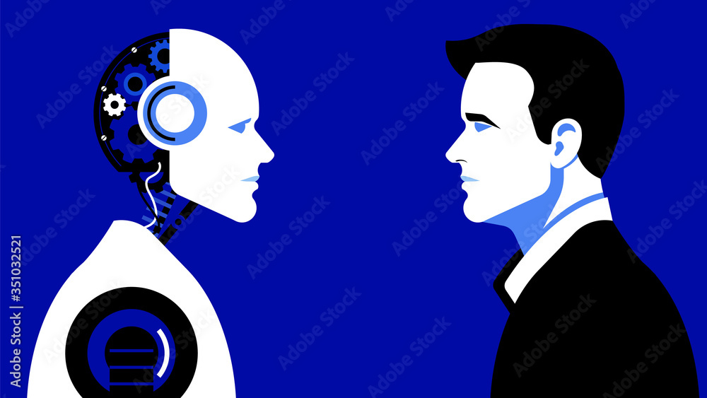 Humans vs Robots. Artificial intelligence and humanity. The concept of ...