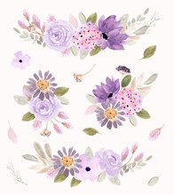 Soft Purple Floral Arrangement Watercolor Collection