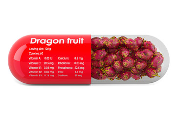 Canvas Print - Pitaya, vitamins and minerals composition in dragon fruits. 3D rendering