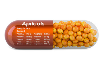 Wall Mural - Apricot, vitamins and minerals composition in apricots. 3D rendering