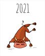 Ox ,bull symbol of the 2021 new year, ox, bull do yoga and fitness fun cartoon vector illustration for a postcard or calendar.