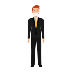 Wall Mural - businessman using face mask isolated icon vector illustration design