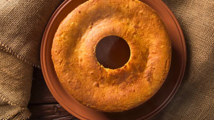 Wall Mural - Corn cake. Traditional Brazilian treats made of corn with smoke. Top view.