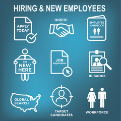 Wall Mural - Hiring and Employees icons - job related images showing hiring