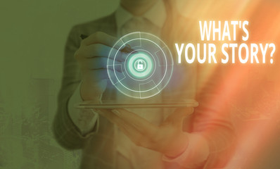 Fototapete - Word writing text What S Is Your Storyquestion. Business photo showcasing manner of asking an individual about past life events
