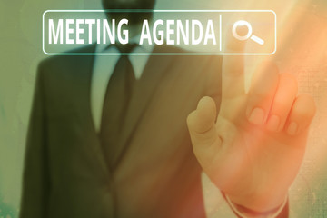 Fototapete - Word writing text Meeting Agenda. Business photo showcasing items that participants hope to accomplish at a meeting