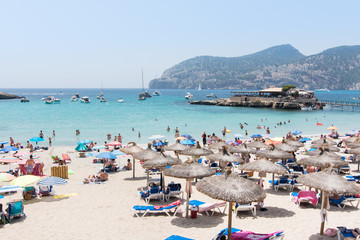 Wall Mural - Beach with people and sea landscape in Camp de Mar, Majorca