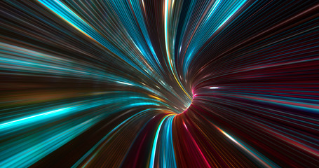 Poster - Abstract neon lights Sci-Fi futuristic Hi Tech virtual reality tunnel. Futuristic motion graphic. Ultra violet neon light glow. 3D rendering