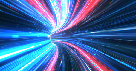 Poster - abstract neon lights sci-fi futuristic hi tech virtual reality tunnel. futuristic motion graphic. ul