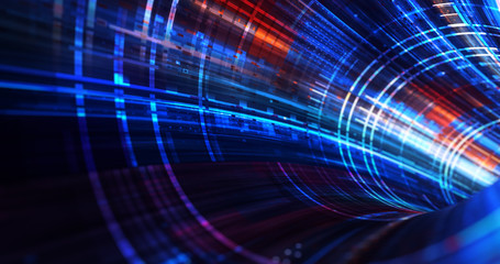 Poster - abstract neon lights sci-fi futuristic hi tech virtual reality tunnel. futuristic motion graphic. ul