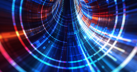 Poster - abstract neon lights sci-fi futuristic hi tech virtual reality tunnel. futuristic motion graphic. ul