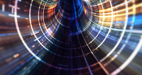 Poster - abstract neon lights sci-fi futuristic hi tech virtual reality tunnel. futuristic motion graphic. ul