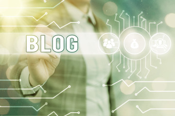 Poster - Word writing text Blog. Business photo showcasing regularly updated website web page run by individual