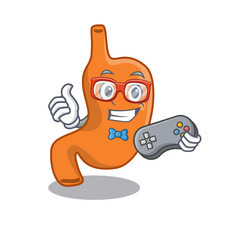 Sticker - Mascot design style of stomach gamer playing with controller