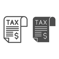 Poster - Tax payment line and solid icon, Taxation concept, Payment of invoice, accounts, bills sign on white background, tax letter with dollar sign in outline style for mobile and web. Vector graphics.