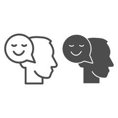 Poster - person with positive thought line and solid icon, communication concept, user with speech bubble sig