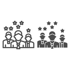 Poster - Team with rating stars line and solid icon, business concept, staff with different work experience vector sign on white background, team skills and rating icon in outline style. Vector graphics.
