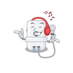 Sticker - electric water heater Cartoon design concept listening music on headphone