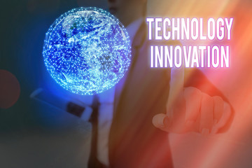 Poster - Word writing text Technology Innovation. Business photo showcasing significant technological changes of products Elements of this image furnished by NASA