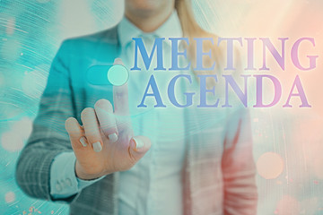 Fototapete - Word writing text Meeting Agenda. Business photo showcasing items that participants hope to accomplish at a meeting