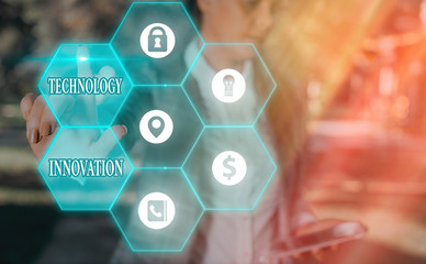 Poster - Text sign showing Technology Innovation. Business photo text significant technological changes of products