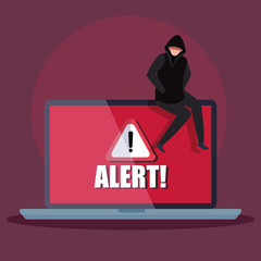 Wall Mural - hacker with laptop computer icon vector illustration design