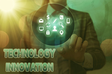 Poster - Word writing text Technology Innovation. Business photo showcasing significant technological changes of products