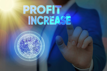 Poster - Conceptual hand writing showing Profit Increase. Concept meaning the growth in the amount of revenue gained from a business Elements of this image furnished by NASA