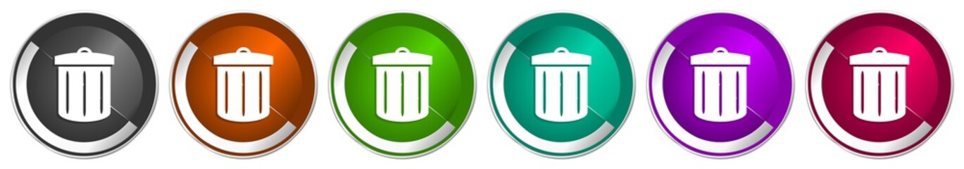 Leinwandbilder - Recycle icon set, silver metallic chrome border vector web buttons in 6 colors options for webdesign