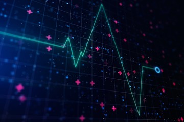 Poster - Heart cardiogram interface. 3D Rendering