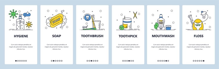 Poster - Personal hygiene website and mobile app onboarding screens vector template