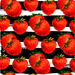 Poster - Seamless pattern of watercolor strawberries -  illustration