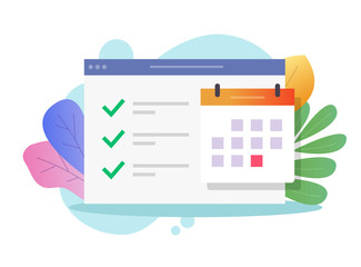 Fototapete - Online calendar web task to do list and important deadline date or website internet scheduled finished events appointment notice vector flat illustration, digital agenda icon modern colorful icon