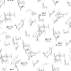 Poster - Seamless abstract text pattern. Handwritten font on a white background. Ink on paper