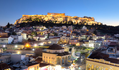 Canvas Print - Athens skyline with Acropolis at night, Greece