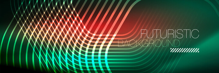 Shiny neon lines, stripes and waves, technology abstract background. Trendy abstract layout template for business or technology presentation, internet poster or web brochure cover, wallpaper