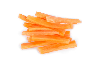 Wall Mural - carrot sticks isolated on white background, top view