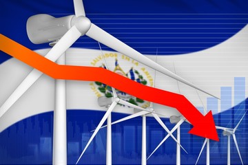 el salvador wind energy power lowering chart, arrow down - green natural energy industrial illustrat