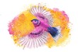 art colorful bird of happiness. flying pink bird on a yellow background for print, postcard, design, decorative. isolated white. copy space