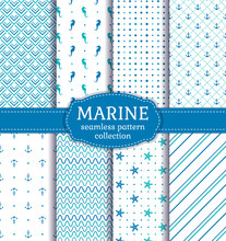 Sea And Nautical Seamless Patterns Set. Vector.