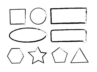 Aufkleber - Frame set, hand drawing brush lines. Geometrical linear shapes. Chalked, scratched black lines. Isolated vector simple shapes on white background