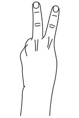 Wall Mural - hand gesture in form number two. concept of peace gesture in sign language. vector illustration in o