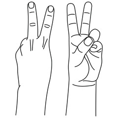 Wall Mural - hand gesture in form letter v. front and back views of peace gesture in sign language. vector illust