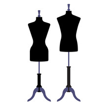Silhouette Of A Mannequin. Female And Male Black Mannequin For Clothing.