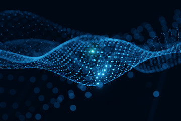 Aufkleber - Moving neon blue wireframe pattern forming a digital network connection on dark background