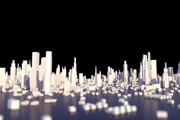 Poster - 3D Rendering white city, Cityscape with building house and street with shallow depth of field effect