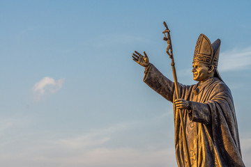 statue of pope john paul ii at the st. thomas mount national shrine in chennai shot during the golde